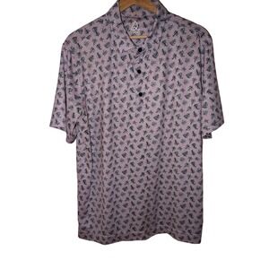 Deolax Mens Fern Leaf Print Performance Polo Shirt Purple Navy Size‎ Large L